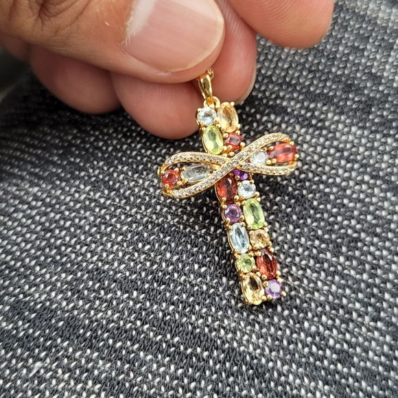 Gemstone cross 18k gold plated - Picture 4 of 4